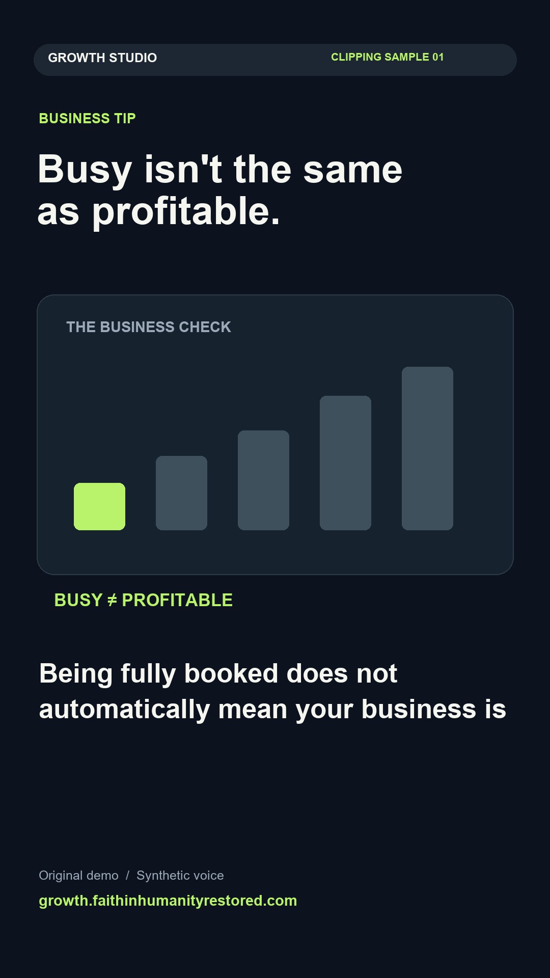 Original business-tip demo: Busy is not the same as profitable.